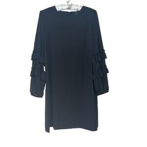 Ann Taylor Factory Size 14P Black Ruffled Swiss Dot Long Sleeved Cocktail Dress